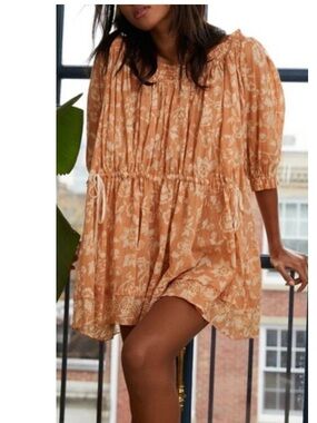 Free People Terracotta Floral Drawstring Mini Dress